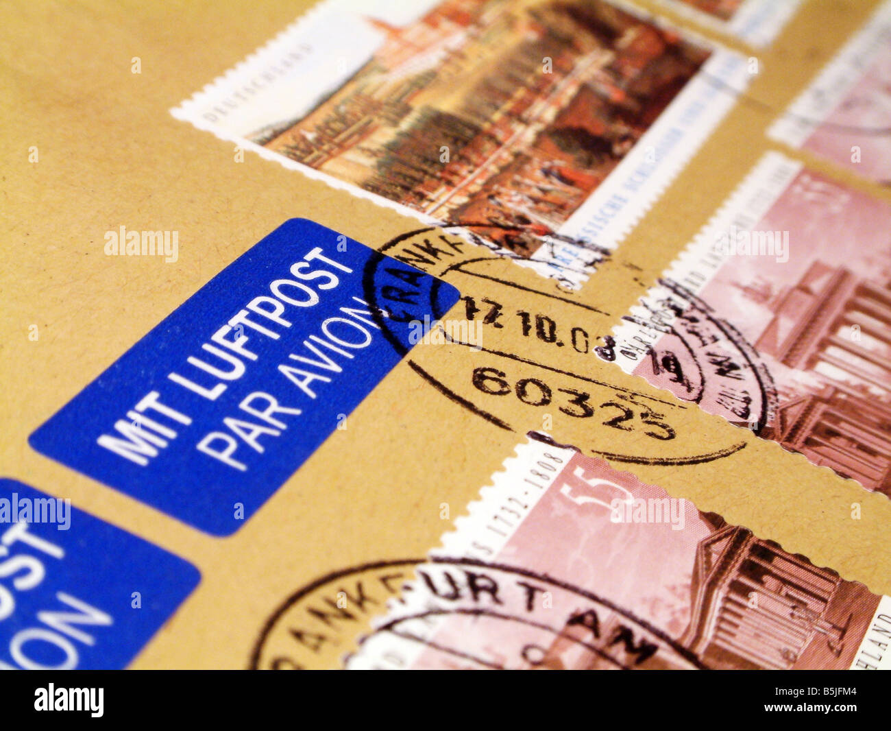 German Postage Stamps and Frankfurt Date Stamp Stock Photo