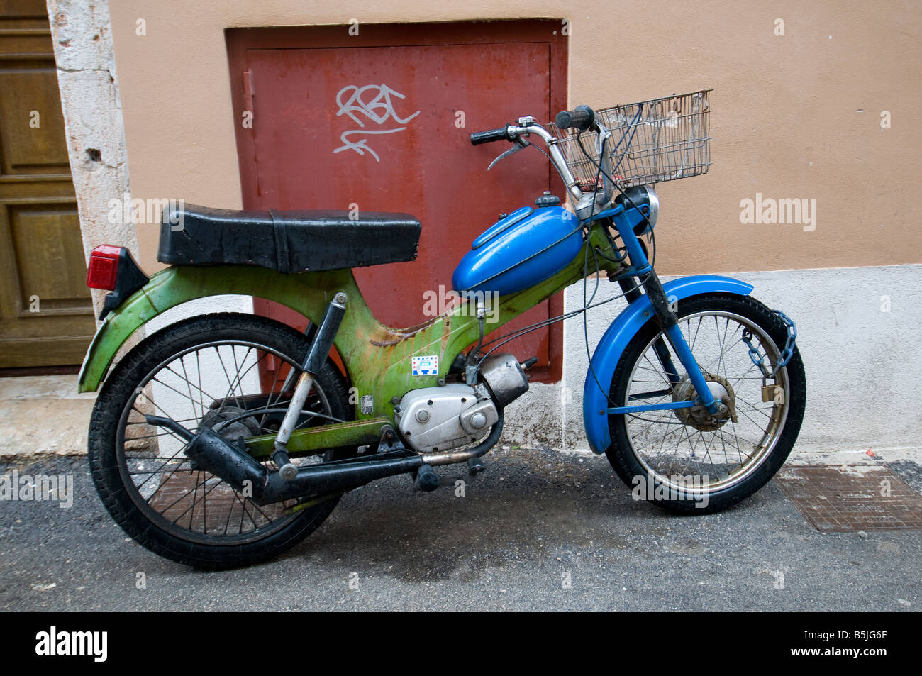 an old colorful moped Stock Photo