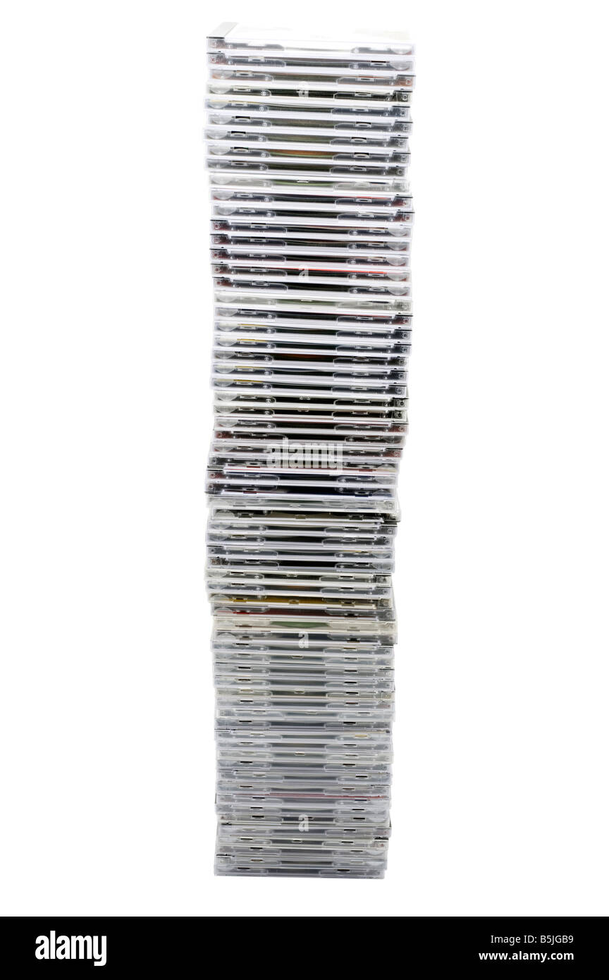 Tall stack of cds in cases Stock Photo
