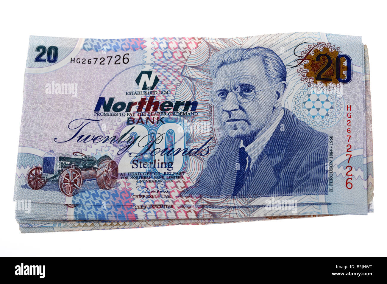 pile 20 pounds sterling northern ireland issued northern bank notes cash Stock Photo