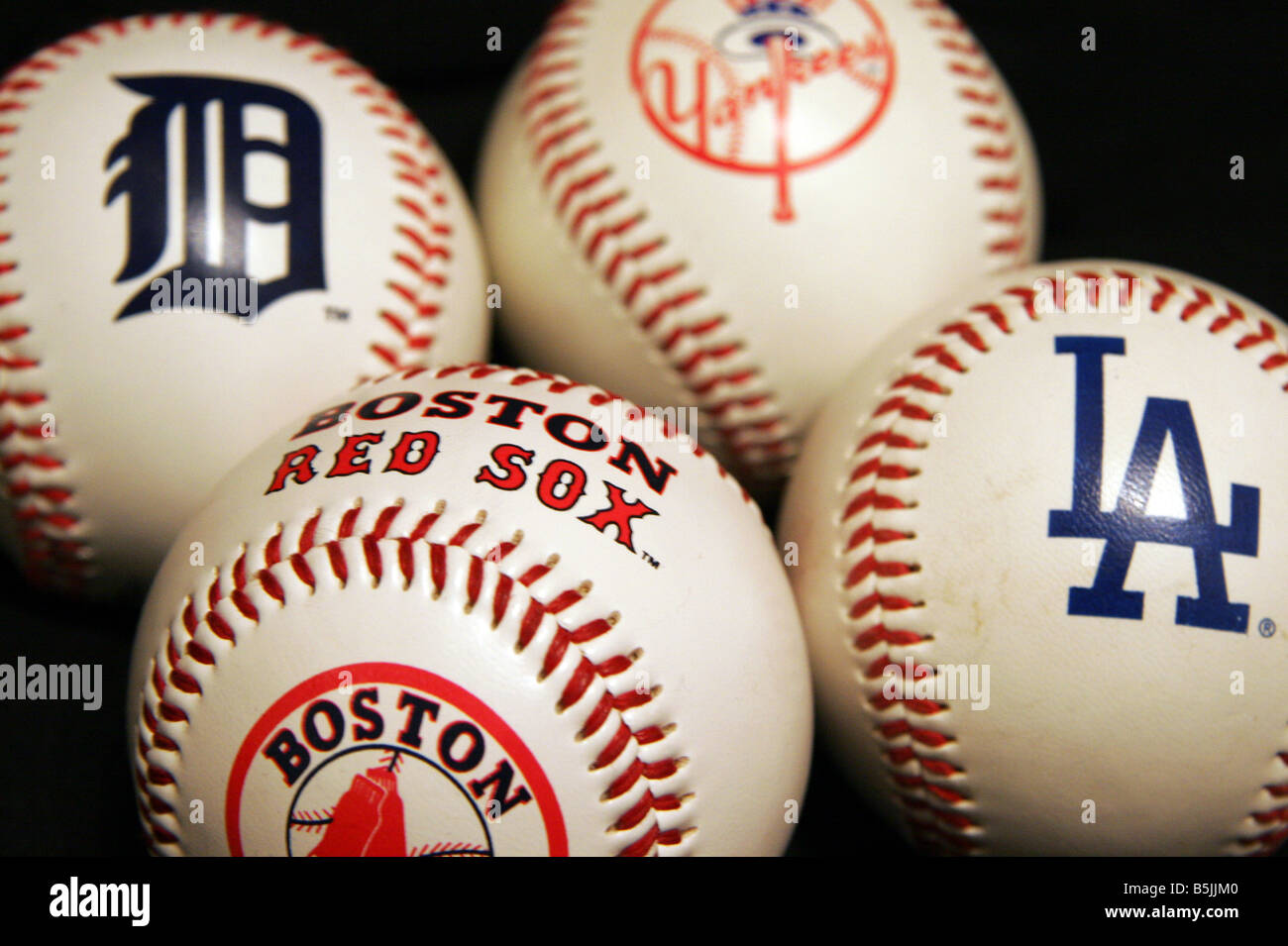 American baseballs and team logos Stock Photo