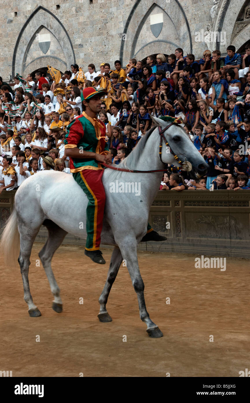 Horse and Jockey during a trial race, The Palio, Siena, Italy Stock ...