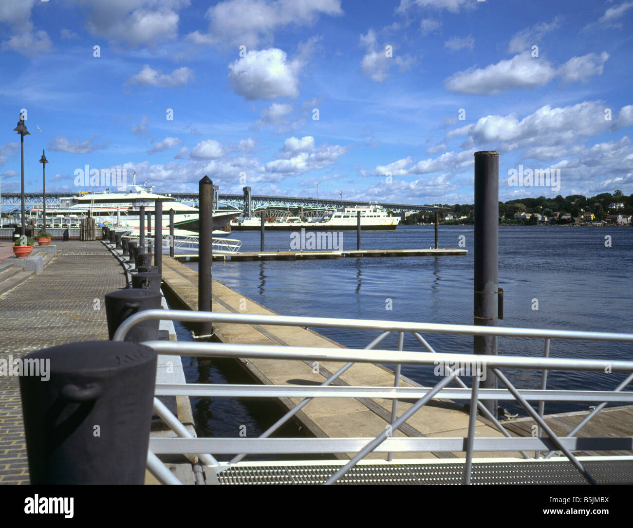 Bridge over river thames and ferry in New London Connecticut USA Stock Photo