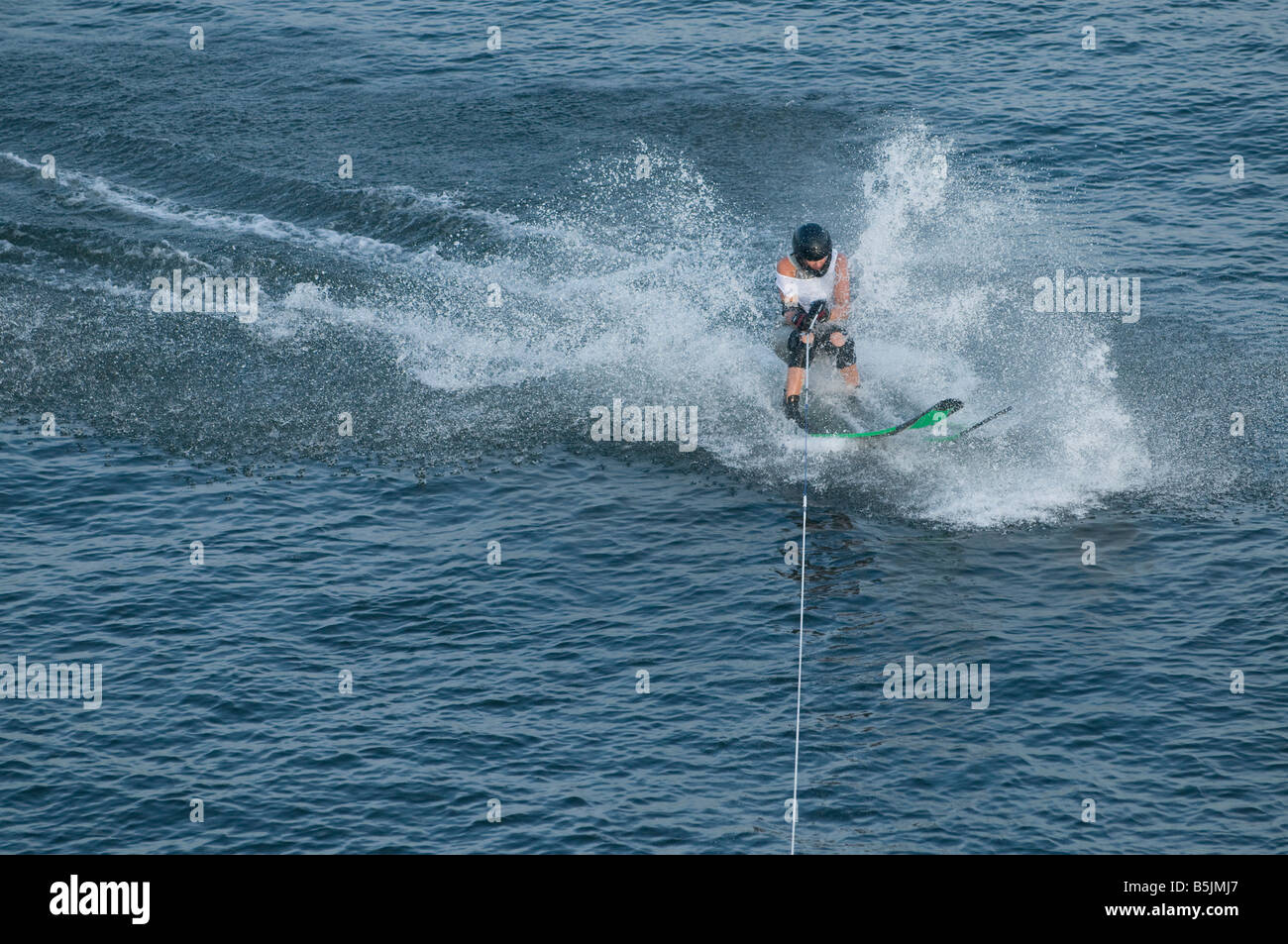 Waterskier in action at waterski and wakeboard competition in Putrajaya, Malaysia Stock Photo