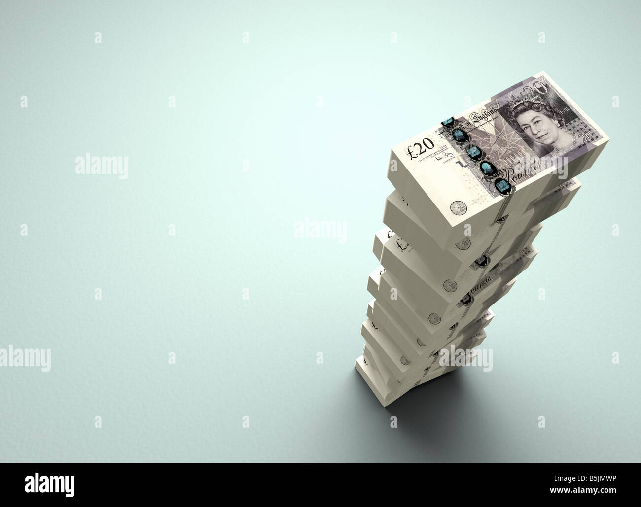Large stack of £20 pound British bank notes on plain background Stock ...