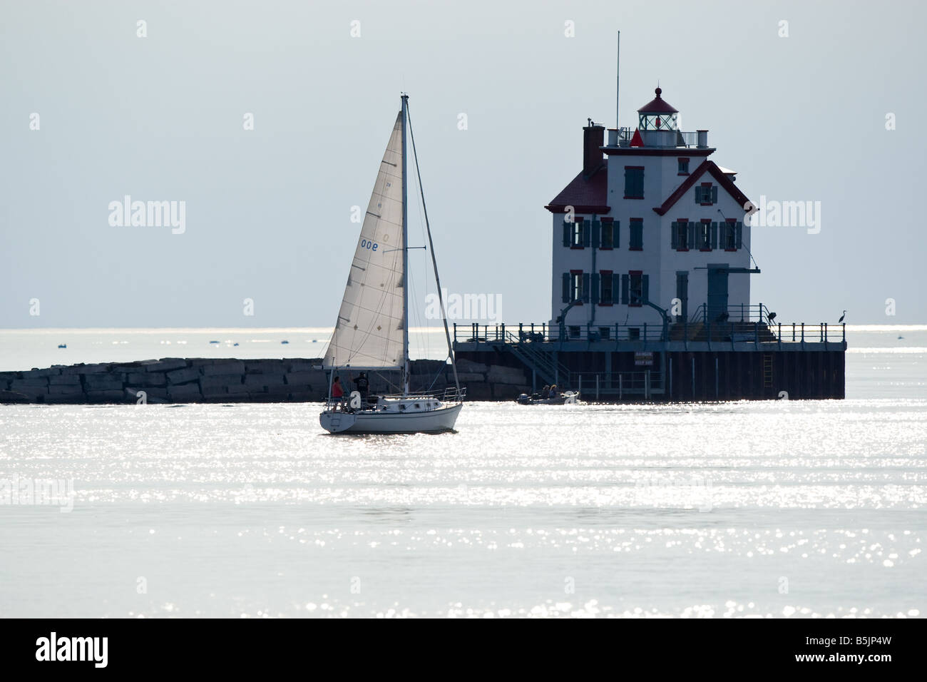 Lorain Harbor Lighthouse in Lorain Ohio on the shore of Lake Erie Stock Photo