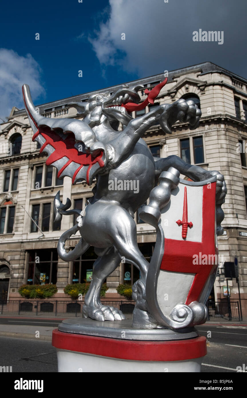 Griffin statue marking the boundary of the City of London, England UK