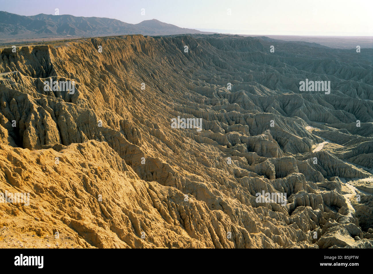 Borrego Badlands at Fonts Point, Vallecito Mts in dist, sunrise at Anza Borrego Desert State Park, California USA Stock Photo
