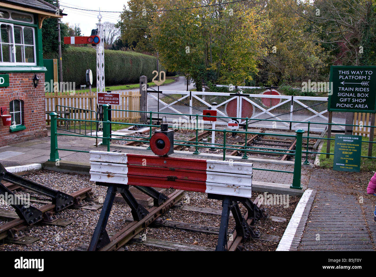 Buffer Stop on the Lavender Line, Isfield, Sussex, England. Stock Photo