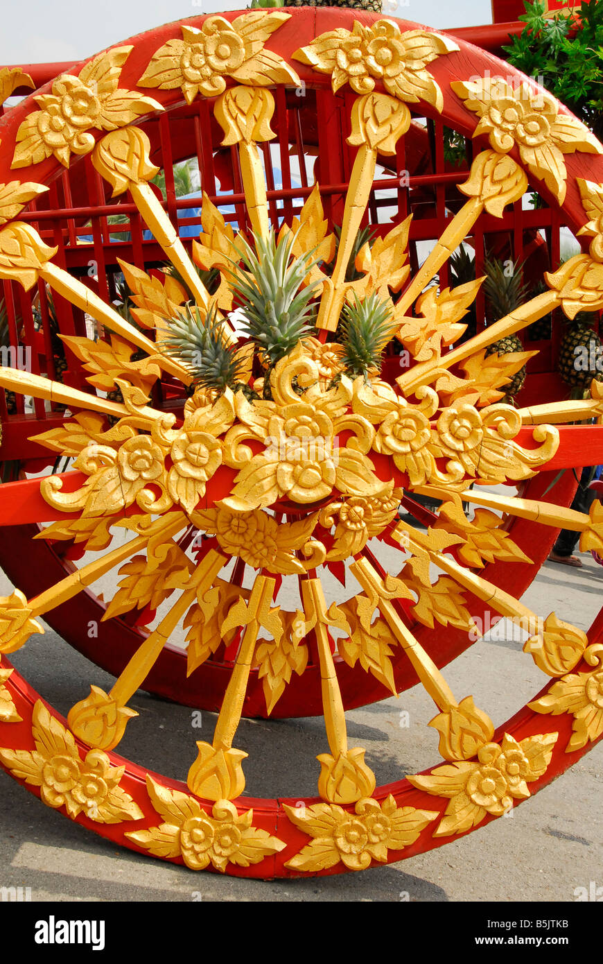 Decorated cart wheel for contest at Water Buffalo racing festival