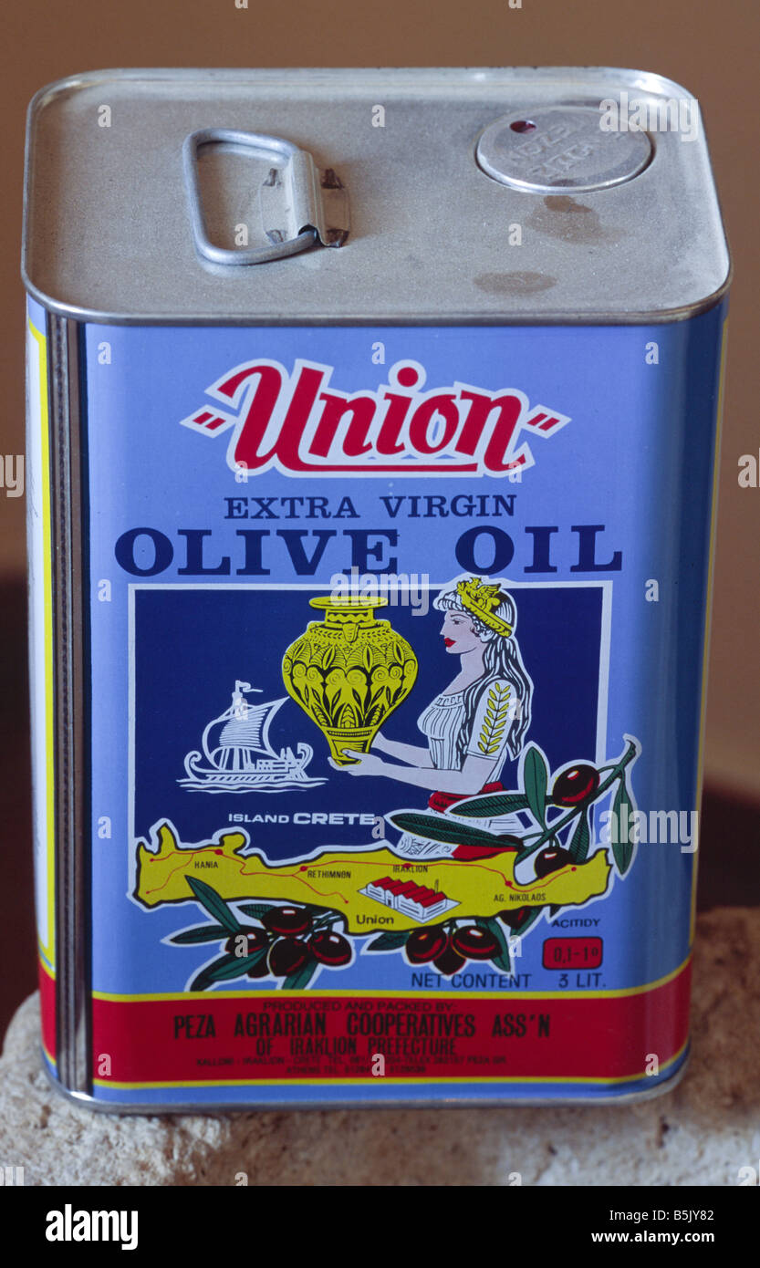Olive oil can Crete Greece Stock Photo Alamy