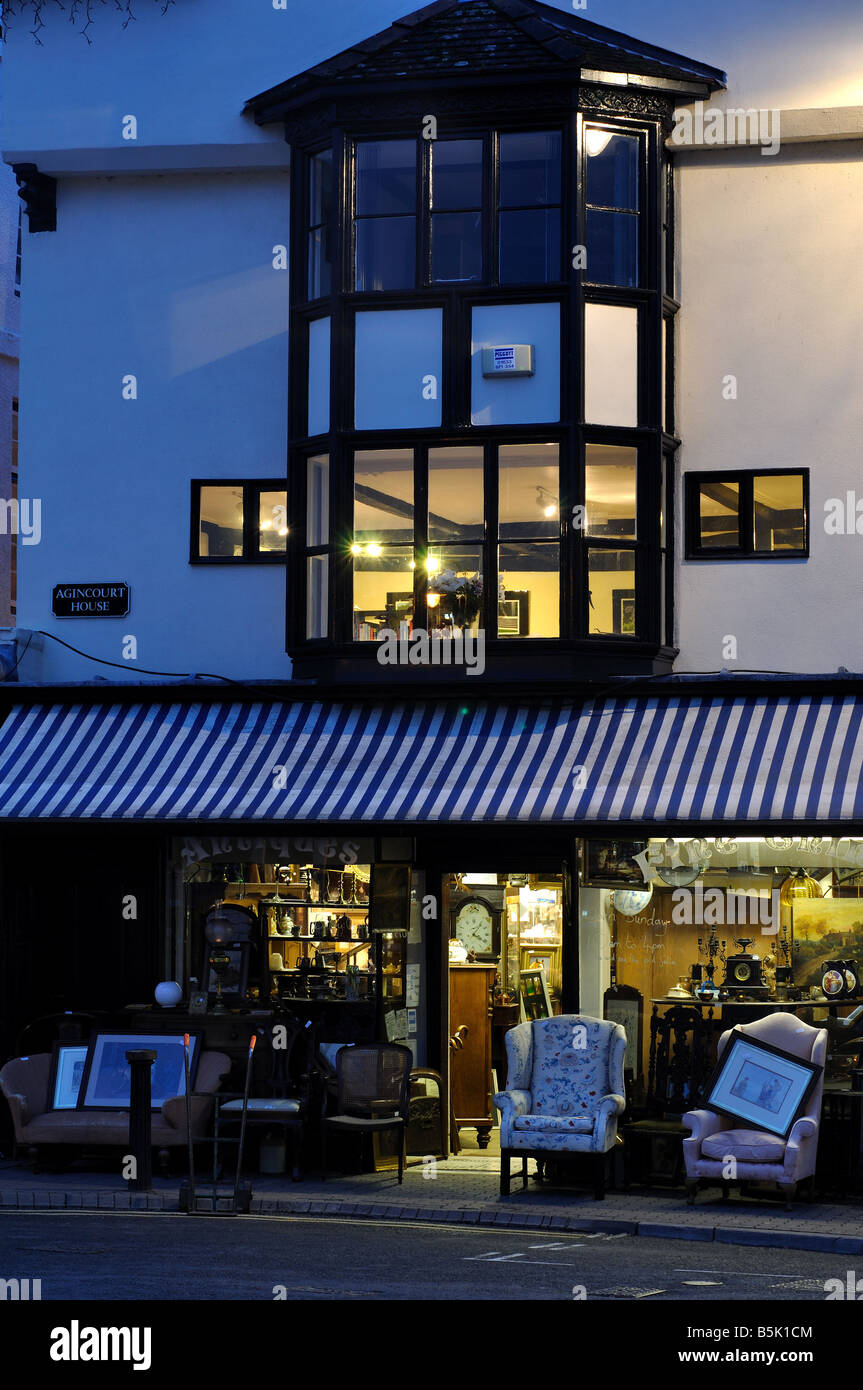 Antiques shop in Agincourt Square, Monmouth, Monmouthshire, Wales, UK