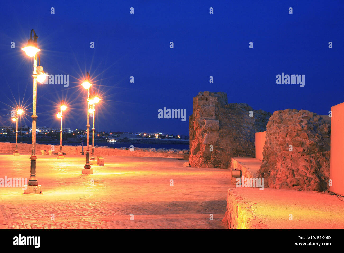 Paphos Harbour by night Cyprus Greece Stock Photo