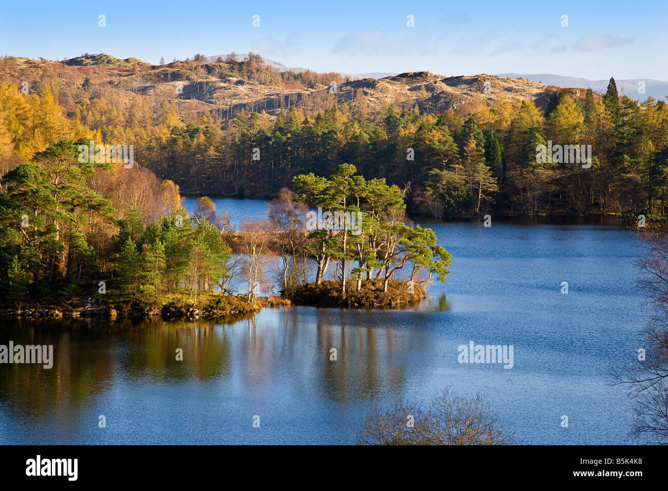A view across Tarn Hows on a beautiful clear crisp winter day 'Lake District National Park' Cumbria, UK Stock Photo