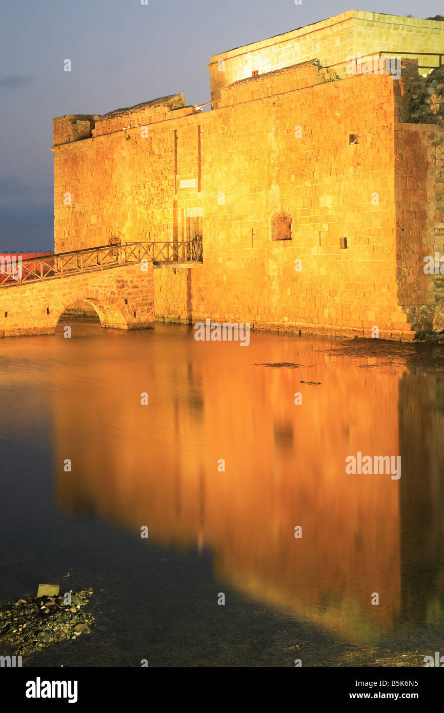 Paphos Castle in the Harbour by night Cyprus Greece Stock Photo