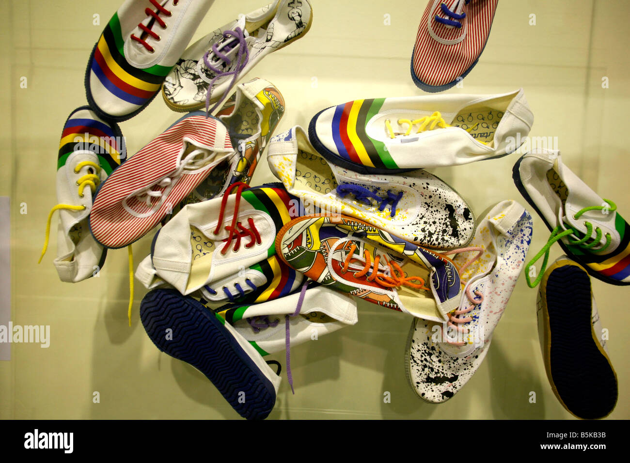 Zagreb Croatia October 2008 Colourful shoe display at Biennale of