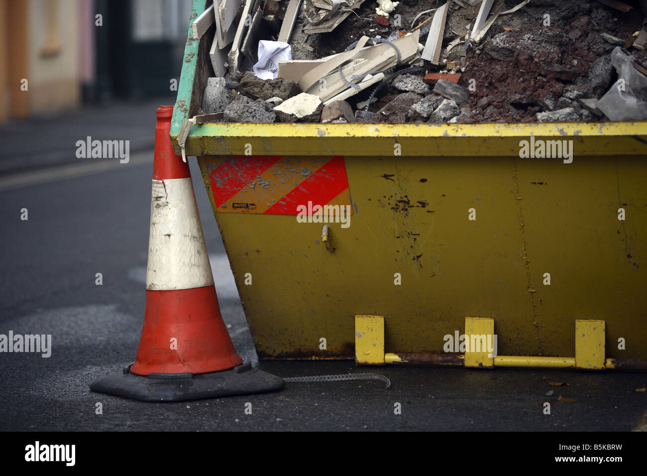 Skip in Road Brecon Wales UK Stock Photo Alamy