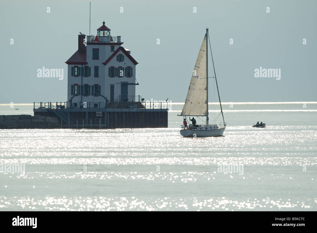 Lorain Harbor Lighthouse in Lorain Ohio on the shore of Lake Erie Stock Photo