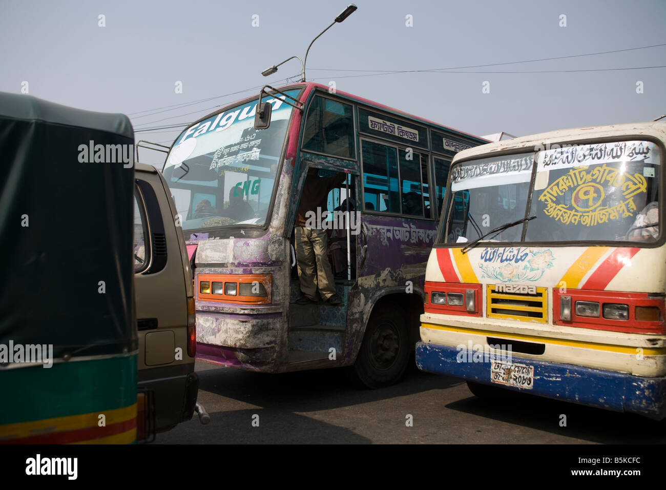 Buses in traffic in Dhaka Bangladesh Stock Photo