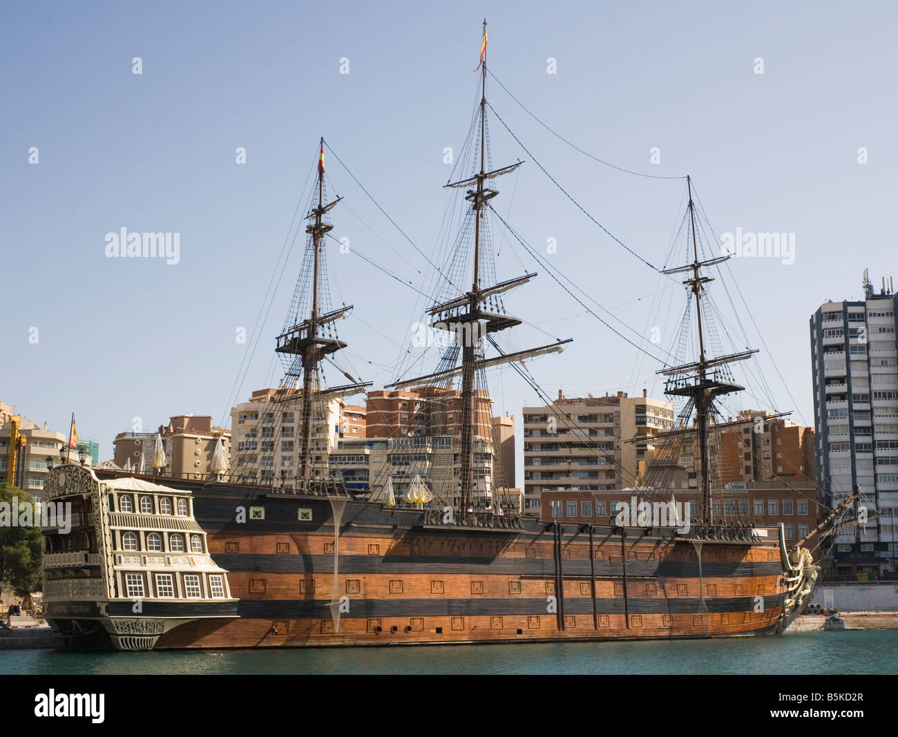 Malaga Costa del sol Spain Replica of the Santisima Trinidad ship anchored in Malaga Port Stock Photo