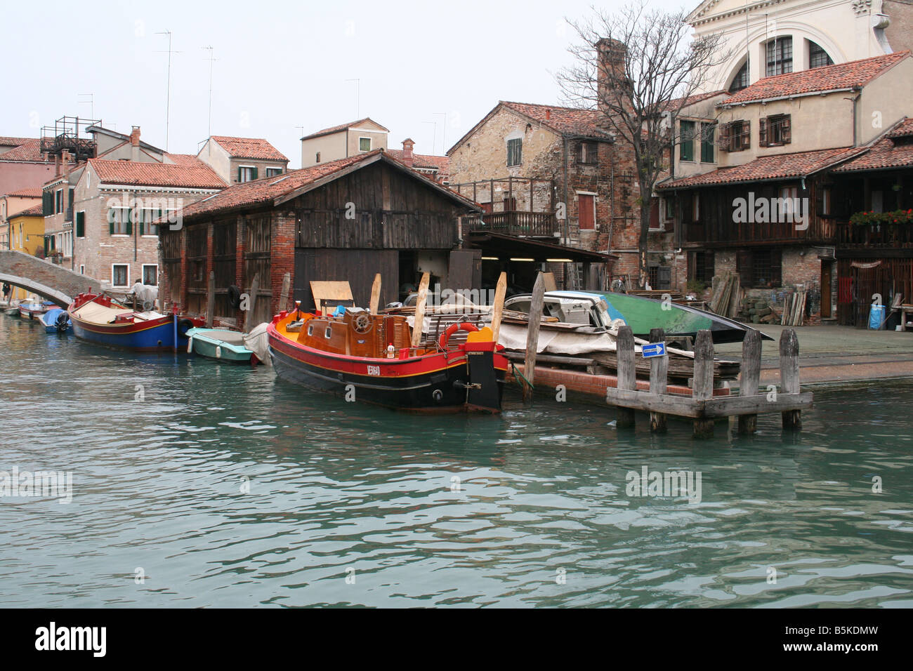 A boat yard on the banks of Fondamenta Nani Venice Stock Photo