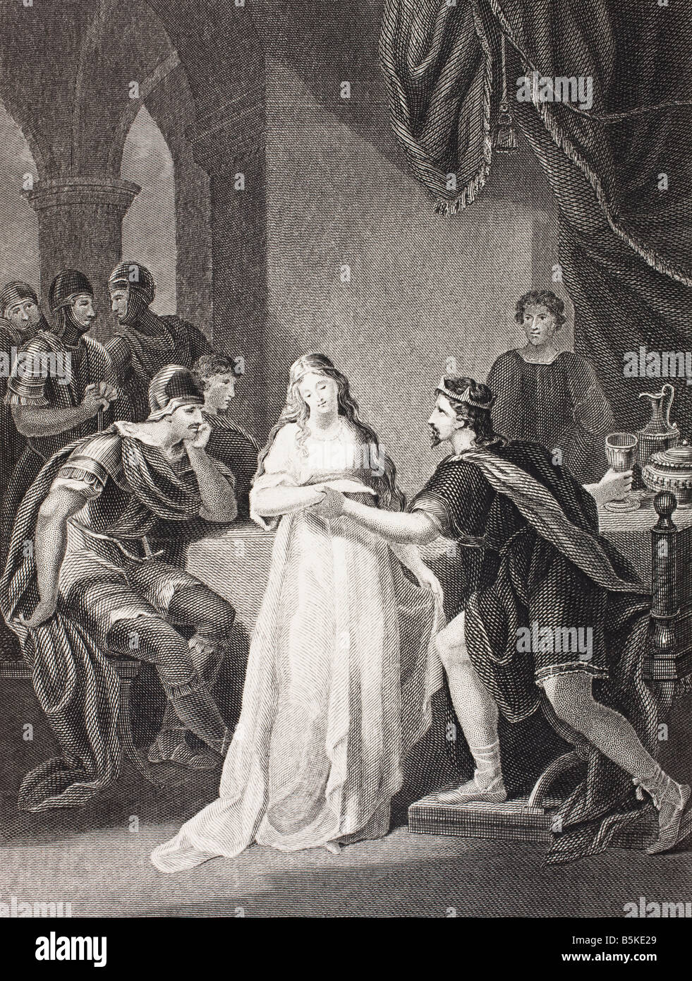 Illustration to the play Vortigern and Rowena by William Henry Ireland.  From the book Gallery of Historical Portraits published c.1880 Stock Photo