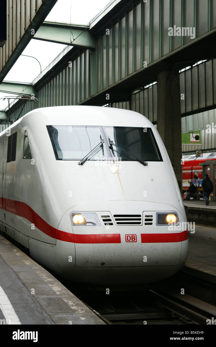 Intercity Express (ICE) train at railway station Stock Photo