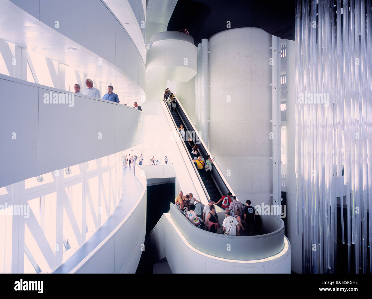 People inside the Water Tower (Torre del Agua) designed by Enrique de Teresa at the Water Expo Zaragoza, Spain. Stock Photo