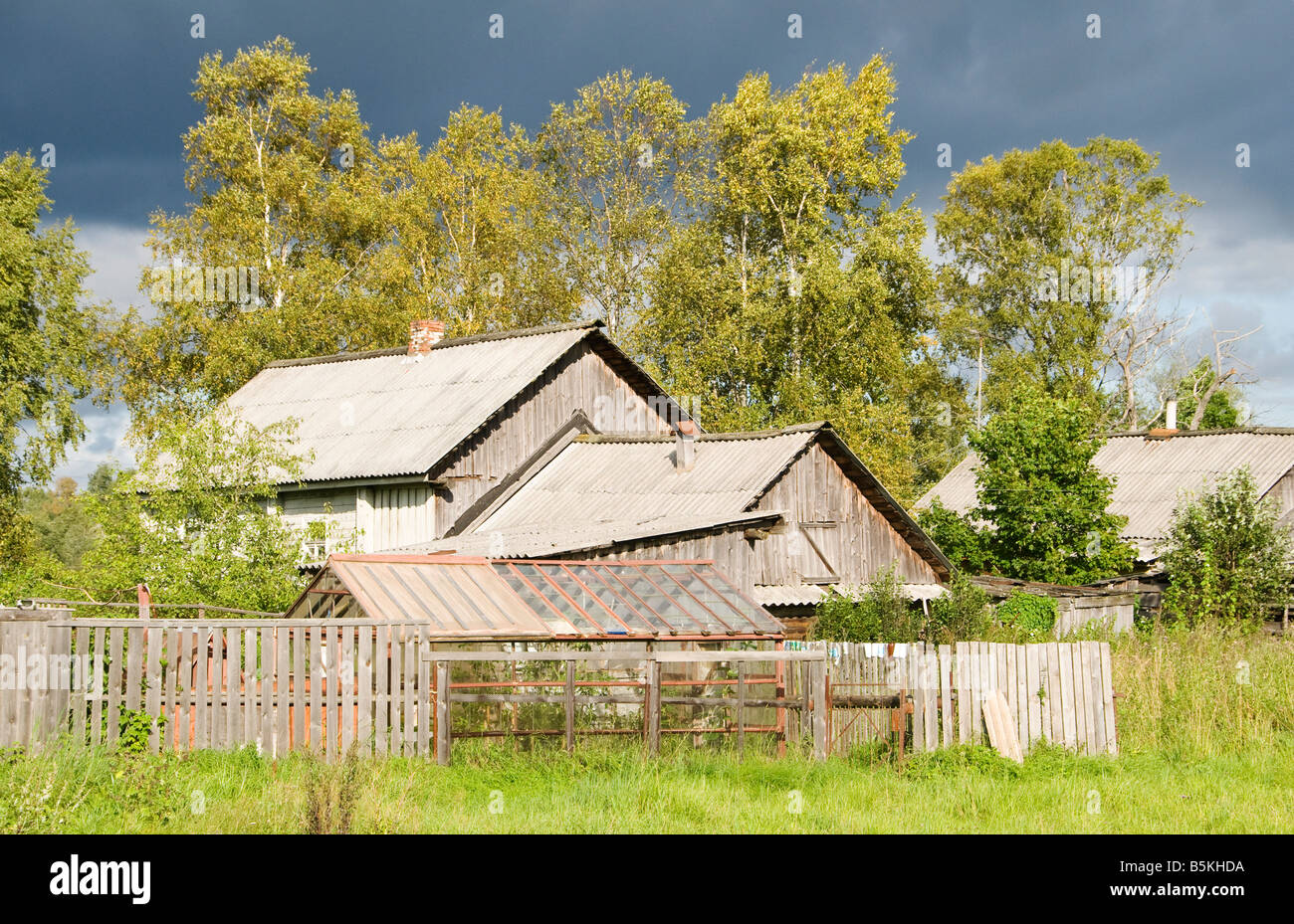 Traditional houses in Somino village, Leningrad Region, Russia Stock Photo
