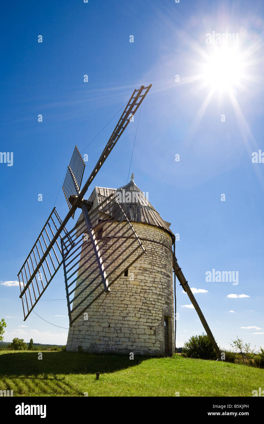 Traditional old French Windmill in the Lot region, Southern France, Europe Stock Photo