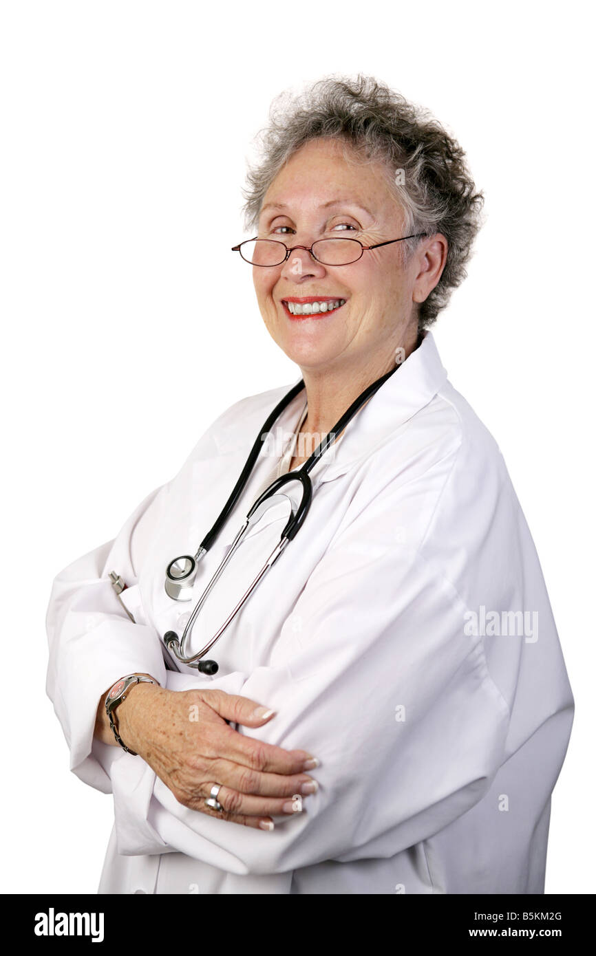 A confident mature female doctor isolated on white background Stock ...