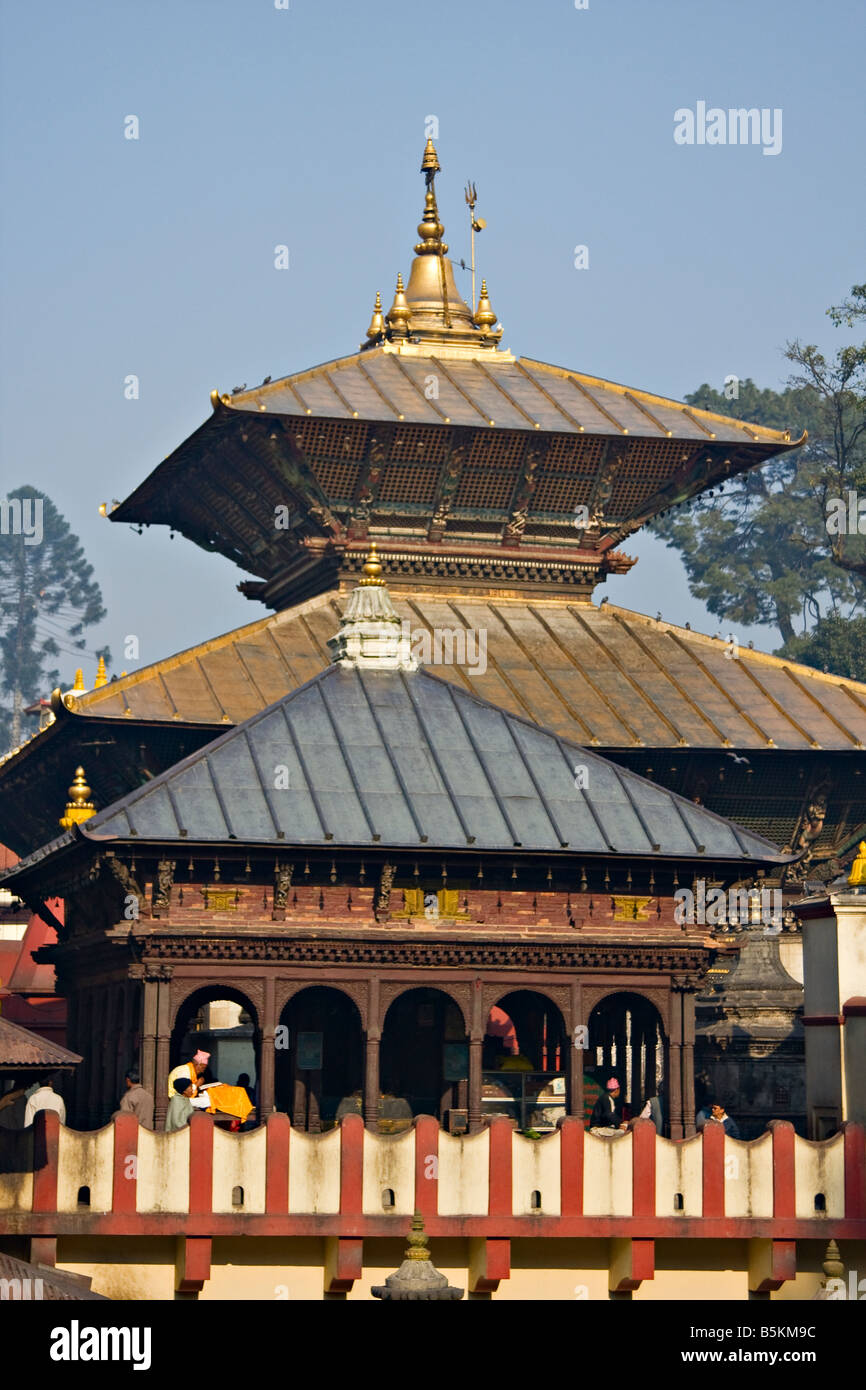 Mukti Mandapa Temple in front and Pashupati Temple behind, Deopatan, Nepal, Asia Stock Photo