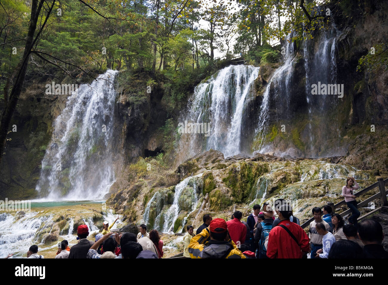 Panda Lake Waterfall in Jiuzhaigou nature reserve, Sichuan Province, China. JMH3544 Stock Photo