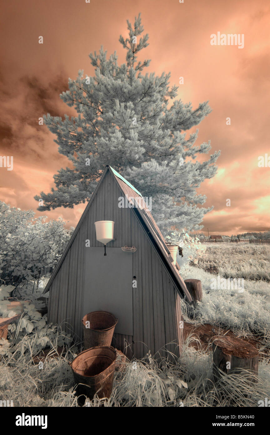 Infrared image of a Dacha's well, Somino village, Leningrad region, Russia Stock Photo