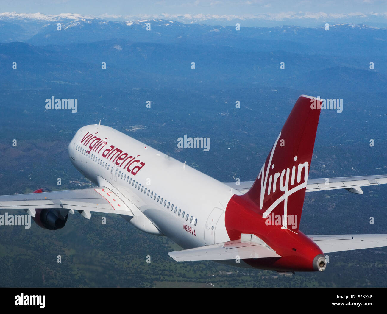 aerial view above Virgin America air lines Airbus A320 Stock Photo
