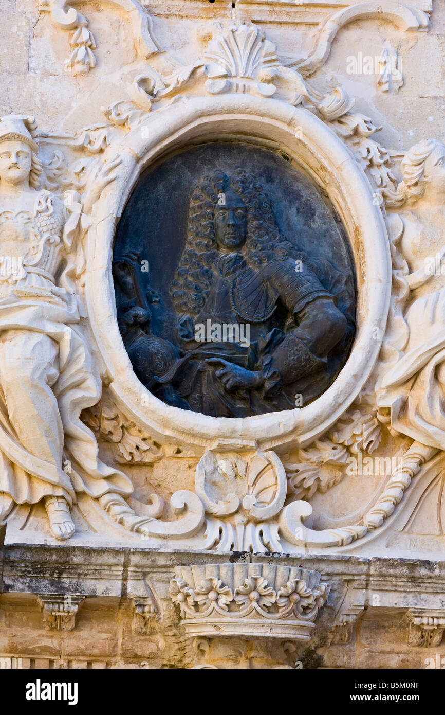 The base relief in bronze of Grand Master Manoel de Vilhena at Mdina Malta Stock Photo