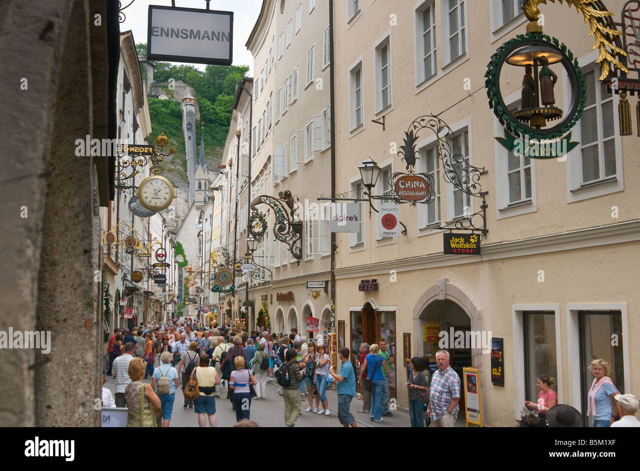 Mass tourism in Getreidegasse street Salzburg Austria Europe Stock Photo
