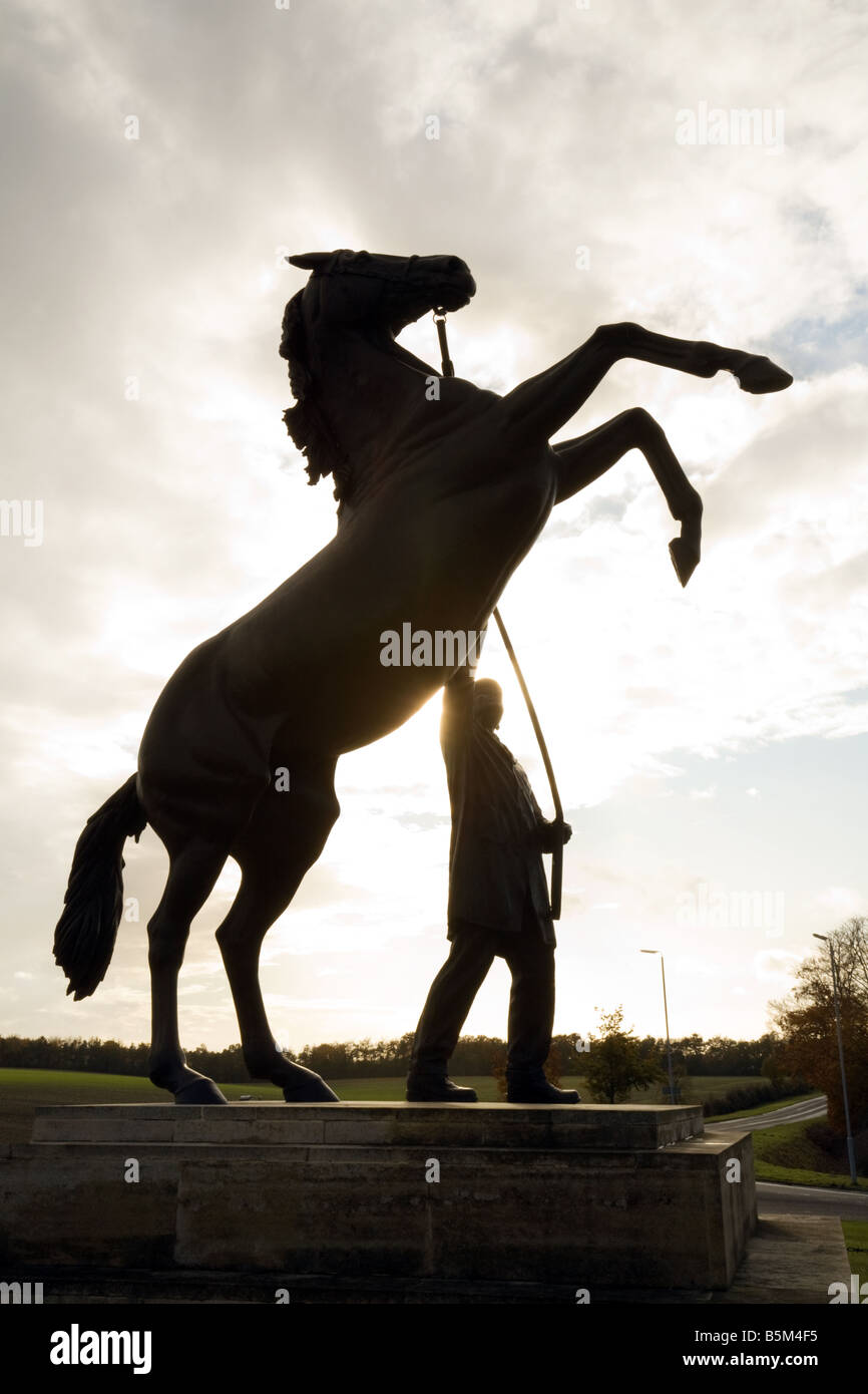 The rearing horse statue at the entrance to Newmarket, Suffolk, UK Stock Photo