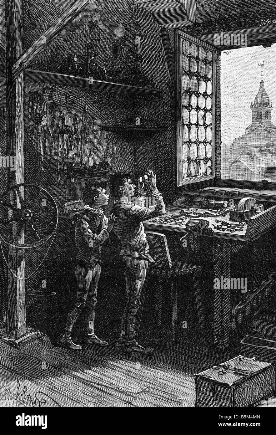 astronomy, instruments, telescope, legend of its invention by children in Middelburg, Zeeland, 1590, Stock Photo