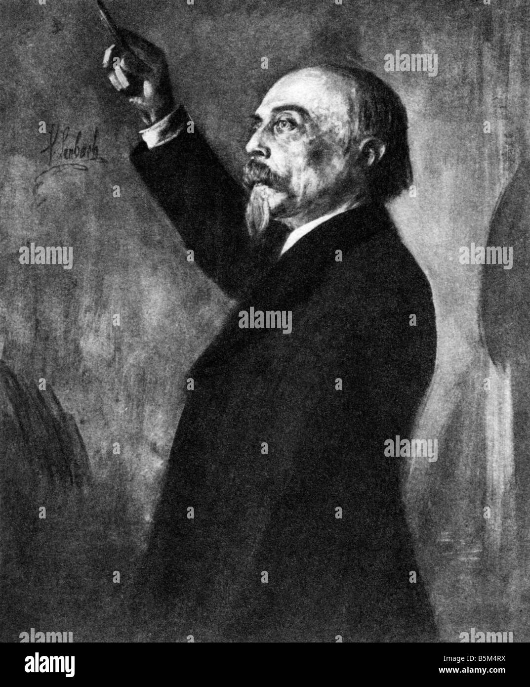 Bülow, Hans Freiherr von, 8.1.1830 - 12.2.1894, German musician (pianist and conductor), half length, conducting, after painting by Franz von Lenbach, 19th century, Stock Photo