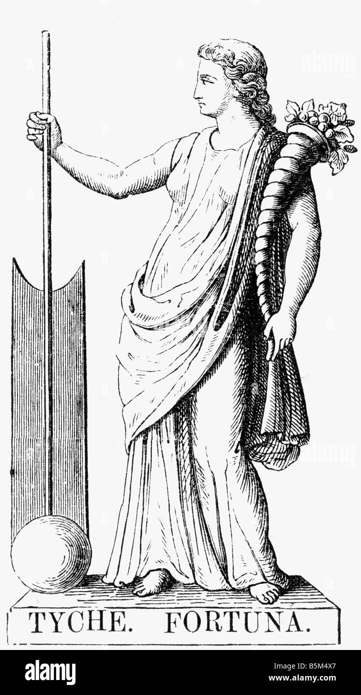 Fortuna, Roman goddess of fortune, wood engraving, 1875, after ancient image, Stock Photo