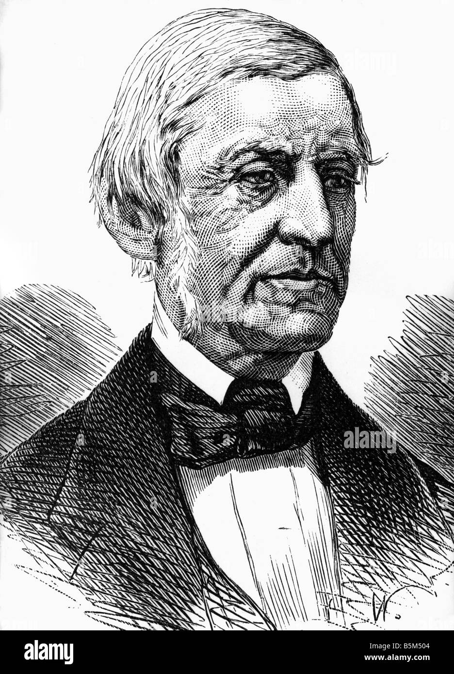 Emerson, Ralph Waldo, 25.5.1803 - 27.4.1882, US philosopher, poet, portrait, wood engraving, 19th century, , Stock Photo