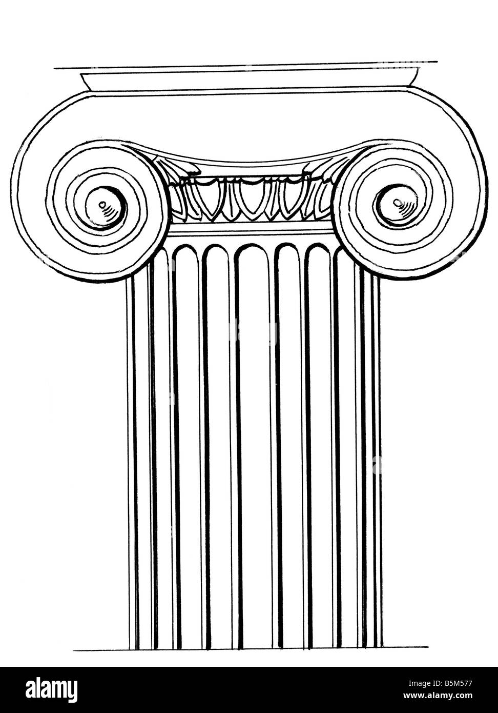 architecture, detail, columns, capitel, Ionic order, ink drawing, 20th century, Greece, Ionian, ancient world, antiquity, column, historic, historical, ancient world, Stock Photo