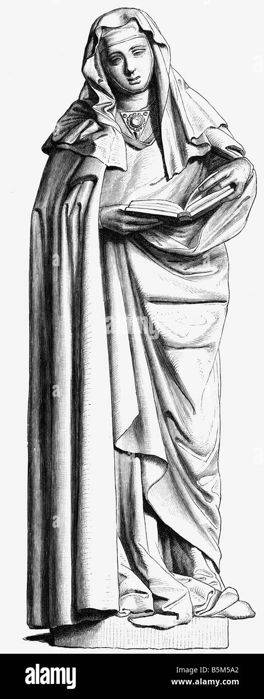 Adelheid II. + 3.11.1221, German clergywoman, Abbess of Gernrode 1206 - 1221, full length, donor figure, statue of the Master of Naumburg, circa 1250, Naumburg Cathedral, wood engraving, 19th century, , Stock Photo
