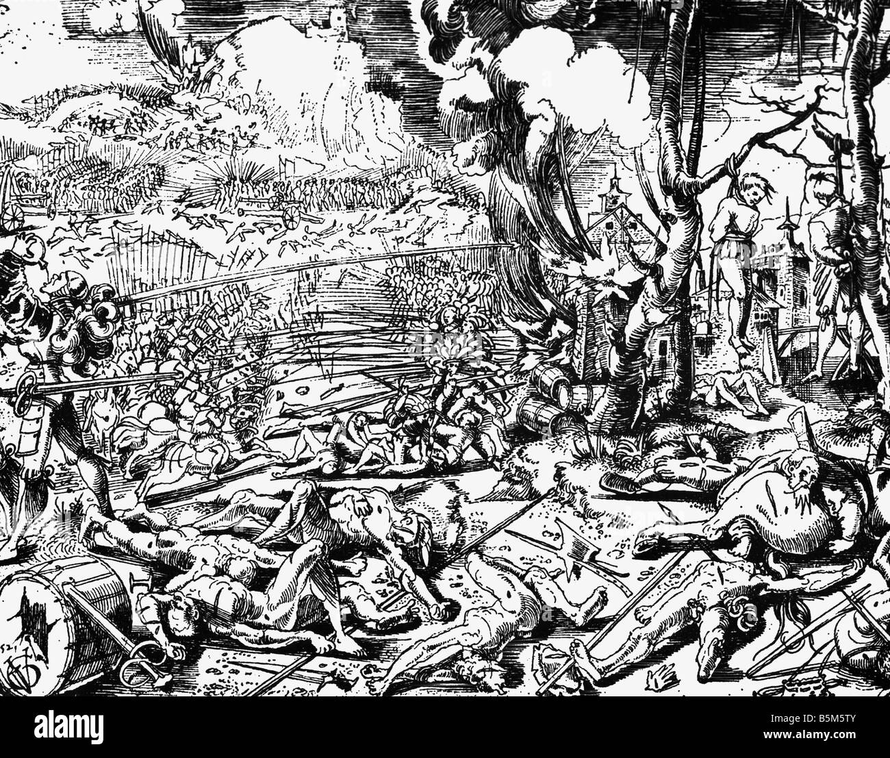 military, Switzerland, Swiss mercenaries in battle, pen drawing by Urs Graf, 1521, Stock Photo