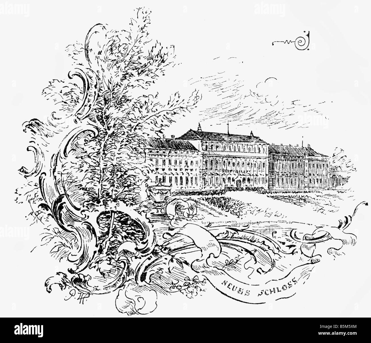 architecture, castles, Germany, Bavaria, Schleissheim Palace, exterior view, wood engraving, circa 1895, Stock Photo