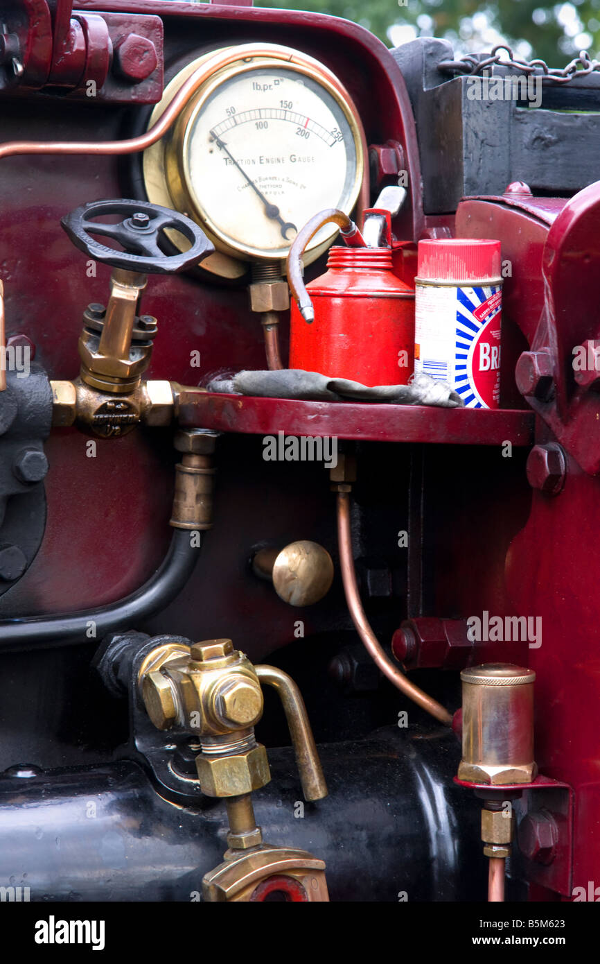 traction engine detail with brass paintwork and cleaning materials at the astle park rally Stock Photo
