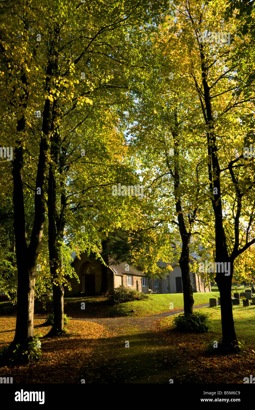 grindleford church with trees in the autumn Stock Photo Alamy