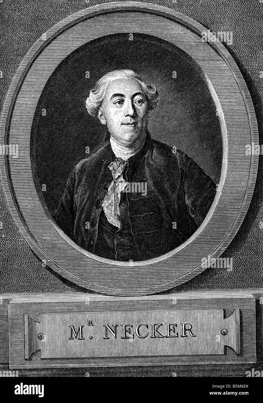 Necker, Jacques, 30.9.1732 - 9.4.1804, French banker and politician, portrait, copper engraving Augustin de Saint-Aubin after painting by oseph Duplessis, circa 1780, , Artist's Copyright has not to be cleared Stock Photo