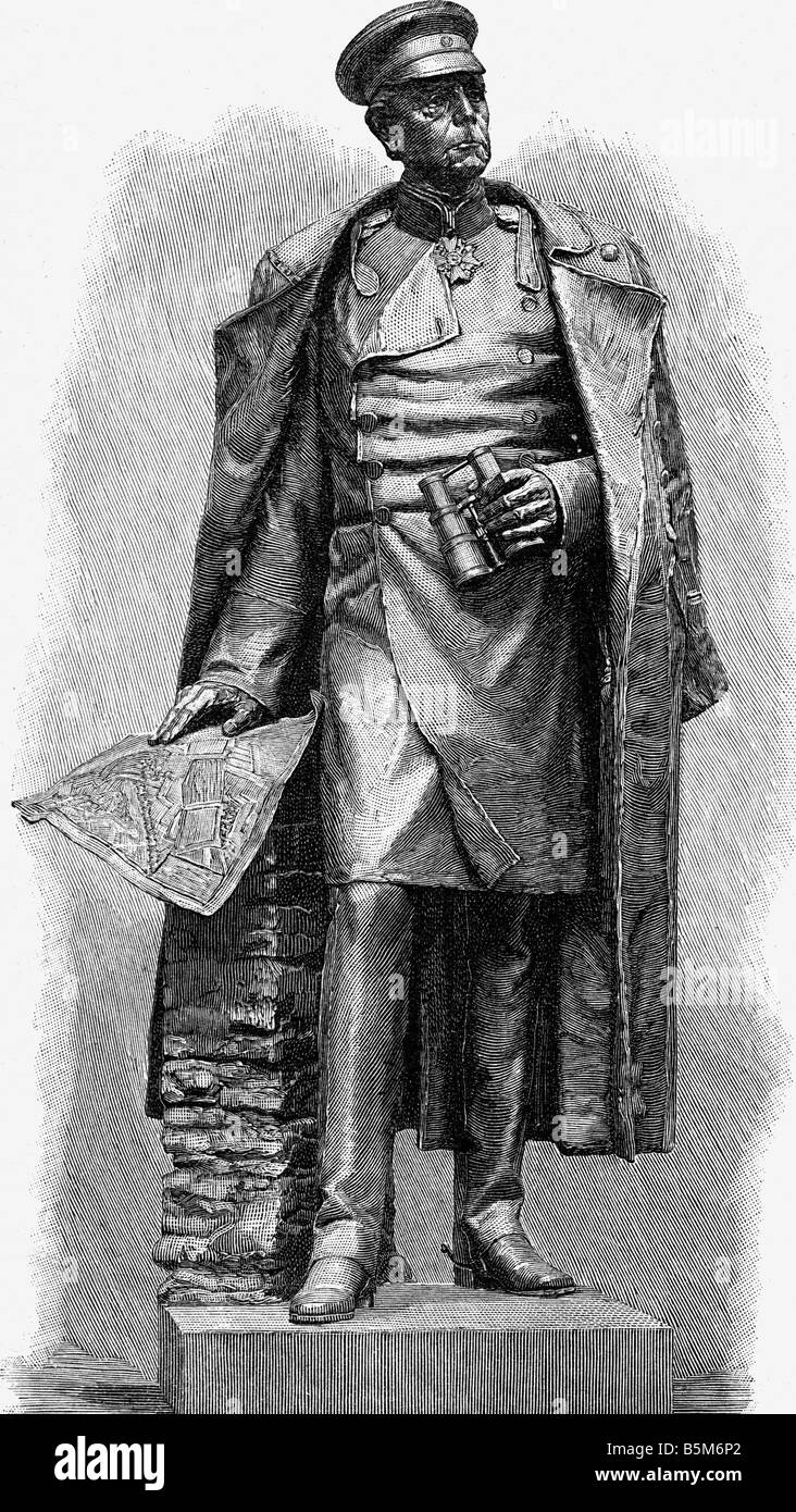 Moltke, Helmuth Karl von, 26.10.1800 - 24.4.1891, Prussian general, wood engraving after statue by Ernst Seger, Schweidnitz, 1899, , Stock Photo